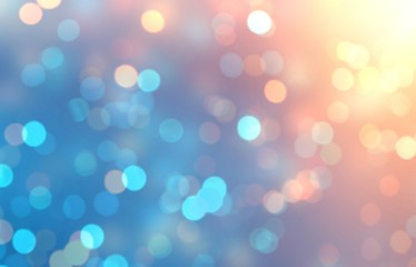 Bokeh blue yellow ombre empty background. Glitter colored blurred texture. Festive abstract illustration. Gleaming confetti defocused pattern.