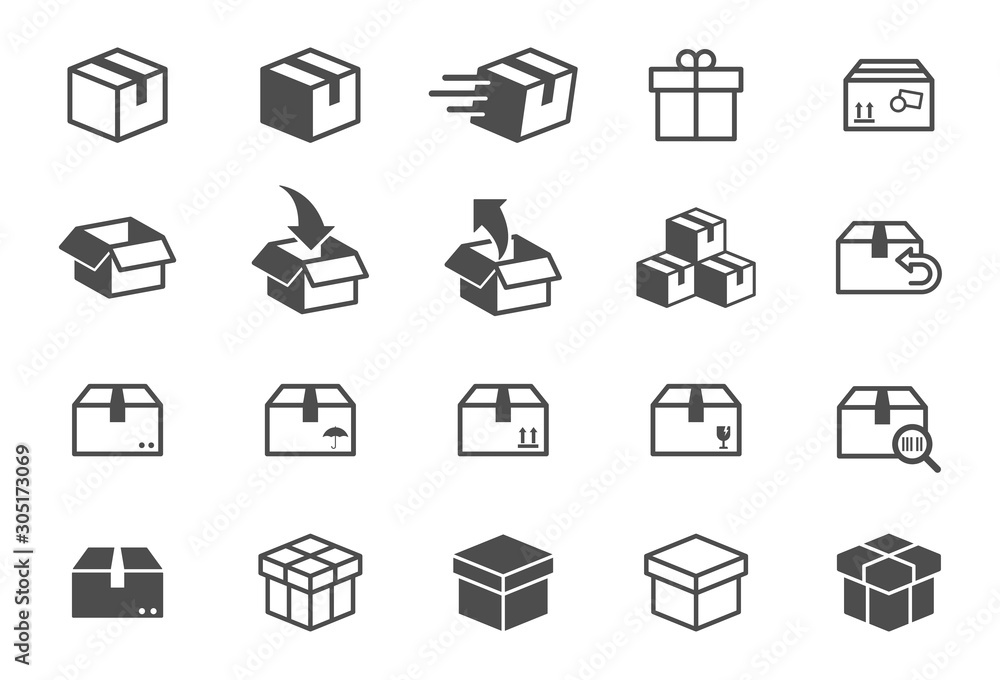 box vector icons isolated on white background. Packaging boxes icons for web, mobile apps and ui design - obrazy, fototapety, plakaty 