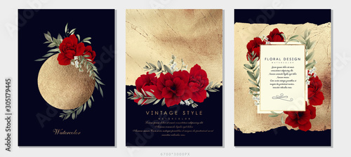 Greeting cards with flowers, can be used as invitation card for wedding, birt...