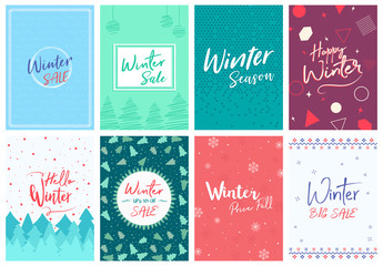 Winter Cover Flyer Banner poster template vector illustration Background greeting card set pack