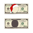 Set of 100 dollar, Christmas bill one hundred dollar with Santa Claus red hat.
