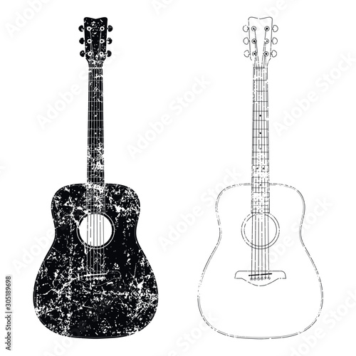 Plakaty Gitara  plaski-realistyczne-gitara-akustyczna-ikona-ksztalt-sylwetka-znak-symbol-logo-instrumentu-muzycznego