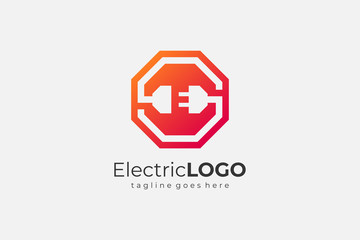 Hexagon Letter S and E Cable Plug Electricity Logo. Flat Vector Logo Design Template Element