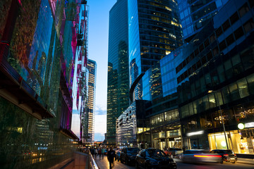 Modern downtown street at night