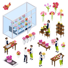 Wall Mural - Flower Shop Isometric Icons 