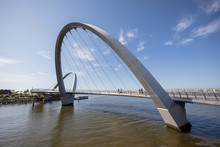 View Of The Iconic Curved Pedestrain Bridge At Elizabeth Quay In Perth, Western Australia