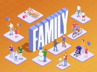 Wall Mural - Isometric Family Life Composition