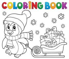 Wall Mural - Coloring book Christmas penguin topic 9