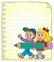 Sticker - Notepad page with children and pencil