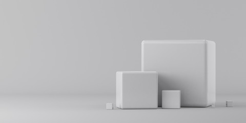 Wall Mural - Group of white cubes on a white background. 3d render illustration.