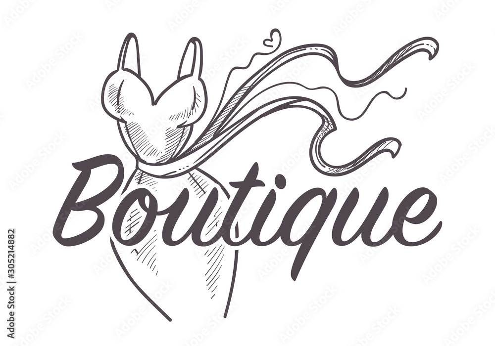 Fashion shop or boutique isolated sketch icon, dress or gown Stock ...