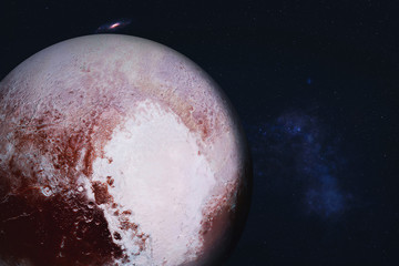 Wall Mural - planet pluto of solar system visible side in space with far galaxy on the background. science fictio