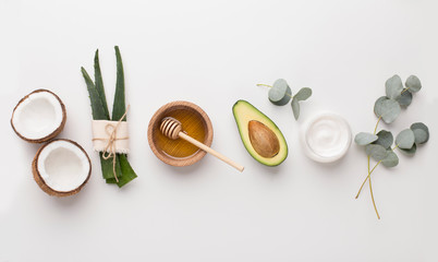 Wall Mural - medical plants used in alternative cosmetology: aloe, honey, coconut