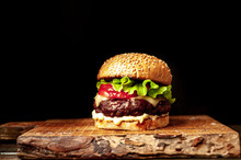 Grilled Burger On A Stone Background