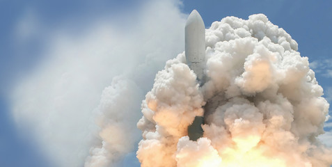 Wall Mural - launch of the spaceship from the spaceport. some elements of this image are furnished by nasa