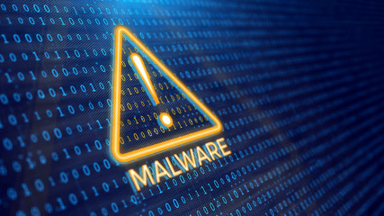 detecting malware program concept - binary code and malware warning. 3d rendering