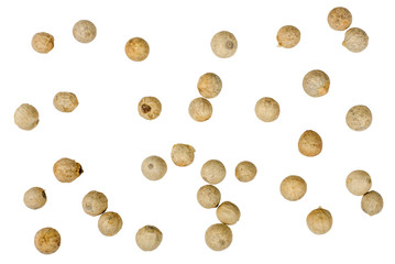 Wall Mural - White peppers peas isolated on white, top view