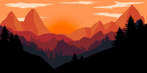 Wall Mural - Poster template with wild mountains landscape. Vector illustration