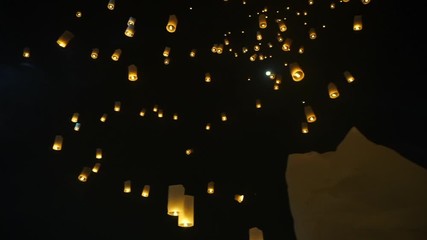 Wall Mural - Magical night at Thailand lantern festival loy krathong night