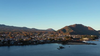 Sticker - Aerial view of Mt. Fuji and  lake Kawaguchiko at dawn