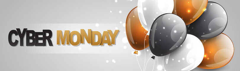 Wall Mural - Cyber Monday banner with shiny balloons. Vector illustration.
