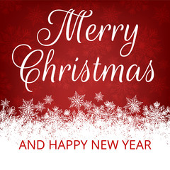 Wall Mural - Merry Christmas. Christmas greeting card with snowflakes border on red background