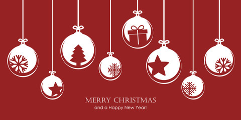 red christmas card with bauble decoration snowflakes stars and gift vector illustration eps10