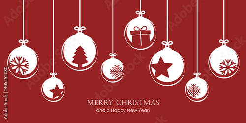 Cuadros en Lienzo red christmas card with bauble decoration snowflakes stars and gift vector illus