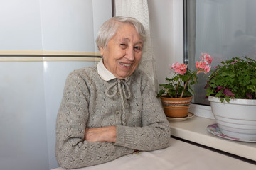 Wall Mural - Portrait of smiling senior woman, looking at camera.