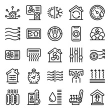 Climate Control Systems Icons Set. Outline Set Of Climate Control Systems Vector Icons For Web Design Isolated On White Background