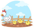 Niedliches Huhn mit Küken - Vektor-Illustration