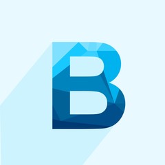 Wall Mural - blue vector polygon letter b with long shadow. abstract low poly illustration of flat design.