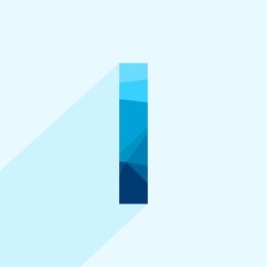 Wall Mural - blue vector polygon letter i with long shadow. abstract low poly illustration of flat design.
