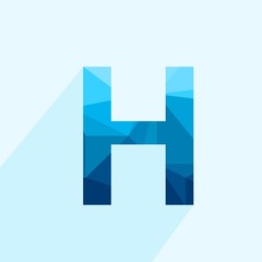 Wall Mural - blue vector polygon letter h with long shadow. abstract low poly illustration of flat design.