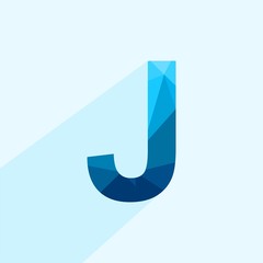 Wall Mural - blue vector polygon letter j with long shadow. abstract low poly illustration of flat design.