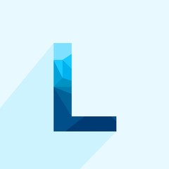 Wall Mural - blue vector polygon letter l with long shadow. abstract low poly illustration of flat design.