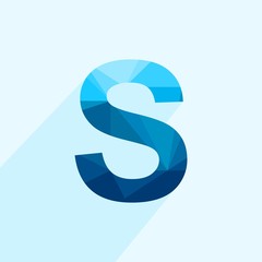 Wall Mural - blue vector polygon letter s with long shadow. abstract low poly illustration of flat design.