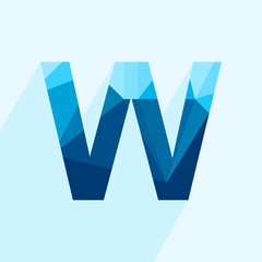 Wall Mural - blue vector polygon letter w with long shadow. abstract low poly illustration of flat design.