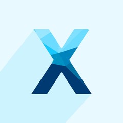 Wall Mural - blue vector polygon letter x with long shadow. abstract low poly illustration of flat design.