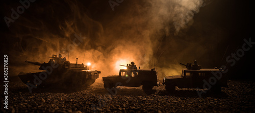 Tela Military patrol car on sunset background