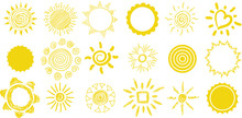 Set Of Suns From Doodle Style. Manual Rendering.