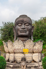 Bronze Buddha Head Statue in Thammikarat Temple, Ayutthaya, Thailand