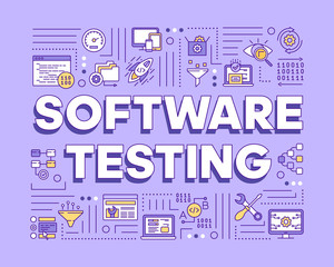 Wall Mural - Software testing violet word concepts banner. Examine computer program component. Detect bugs. Presentation, website. Isolated lettering typography idea with linear icons. Vector outline illustration