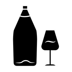 Poster - Wine glyph icon. Alcohol bar. Bottle and wineglass. Alcoholic beverage. Restaurant service. Glassware for dessert port wine. Silhouette symbol. Negative space. Vector isolated illustration