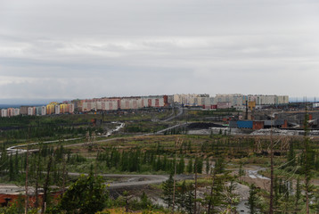 Norilsk city among the poisoned nature, Russia. Nearby is the Norilsk Combine.