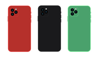 Wall Mural - pack of different colors modern 2019 mobile phones mockup isolated on white background. black, red a