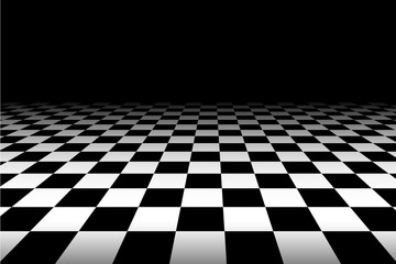 Wall Mural - Black and white perspective checkered background - vector.