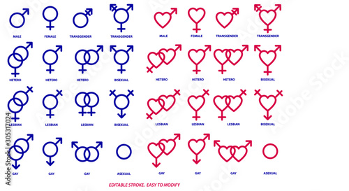 Set Of Sexual Orientation Gender Or Male Female Symbols Editable 