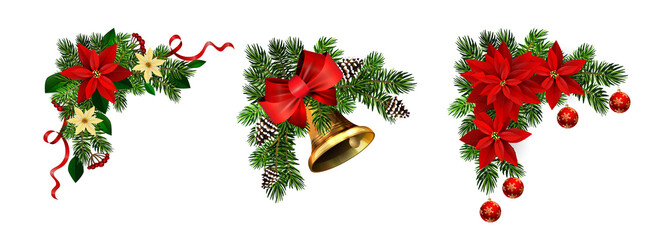 christmas decorations with fir tree golden jingle bells
