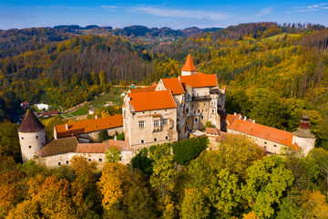 Pernstejn Castle above village of Nedvedice, Czech Republic